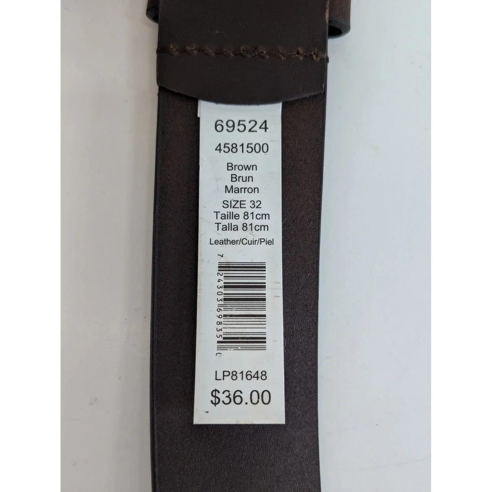 John Deere Mens Dark Brown Solid Genuine Leather Belt Size 32 4581500 NEW